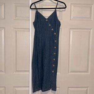 Denim midi with spaghetti straps and button detail